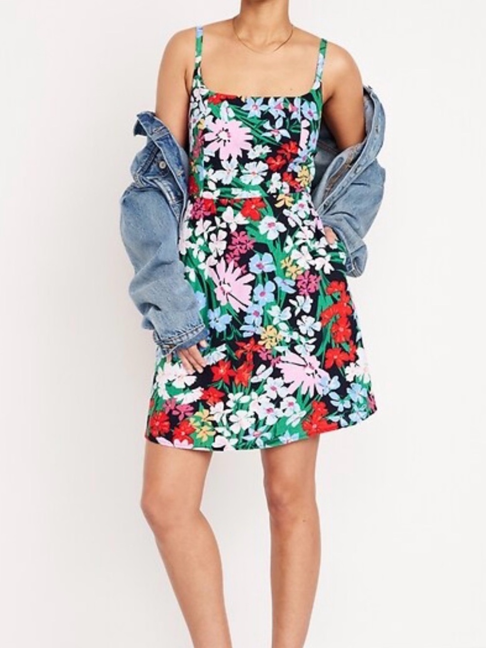 Old Navy Floral Sundress with Spaghetti Straps - Black Multi